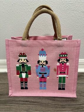NWT The Royal Standard Burlap Light Pink Christmas Nutcracker Tote Bag